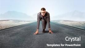  Presentation with kneeling - Presentation theme having determined businessman kneeling before blank background and a  colored foreground