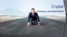  Presentation with kneeling - Slides consisting of determined businessman kneeling before blank background and a sky blue colored foreground