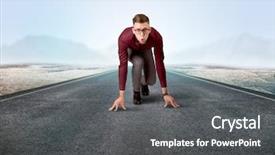  Presentation with kneeling - Amazing theme having determined businessman kneeling before blank backdrop and a  colored foreground