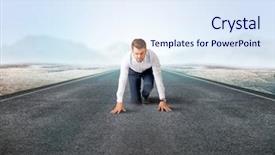  Presentation with kneeling - Beautiful slides featuring determined businessman kneeling before blank backdrop and a sky blue colored foreground