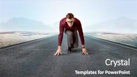  Presentation with kneeling - Slide deck consisting of determined businessman kneeling before blank background and a  colored foreground