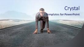  Presentation with kneeling - Slide set consisting of determined businessman kneeling before blank background and a  colored foreground