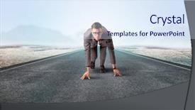  Presentation with kneeling - Amazing slide set having determined businessman kneeling before blank backdrop and a  colored foreground