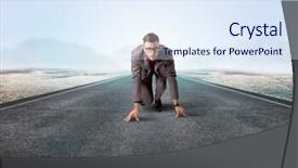  Presentation with kneeling - Audience pleasing theme consisting of determined businessman kneeling before blank backdrop and a  colored foreground