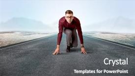  Presentation with kneeling - PPT layouts having determined businessman kneeling before blank background and a  colored foreground