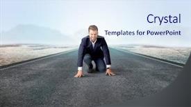  Presentation with kneeling - Cool new slide set with determined businessman kneeling before blank backdrop and a  colored foreground