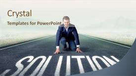  Presentation with kneeling - PPT layouts featuring determined businessman kneeling before solution background and a  colored foreground