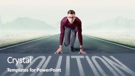  Presentation with kneeling - Audience pleasing PPT theme consisting of determined businessman kneeling before solution backdrop and a  colored foreground