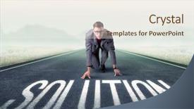  Presentation with kneeling - Presentation theme consisting of determined businessman kneeling before solution background and a  colored foreground