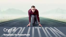  Presentation with kneeling - Slide set having determined businessman kneeling before solution background and a  colored foreground