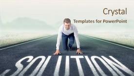  Presentation with kneeling - Audience pleasing PPT layouts consisting of determined businessman kneeling before solution backdrop and a cream colored foreground