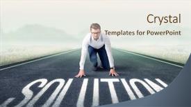  Presentation with kneeling - PPT layouts consisting of determined businessman kneeling before solution background and a cream colored foreground