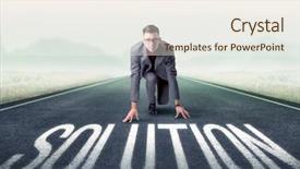  Presentation with kneeling - Beautiful PPT layouts featuring determined businessman kneeling before solution backdrop and a cream colored foreground