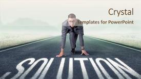  Presentation with kneeling - Theme with determined businessman kneeling before solution background and a  colored foreground