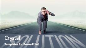  Presentation with kneeling - Audience pleasing slides consisting of determined businessman kneeling before solution backdrop and a  colored foreground