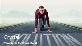  Presentation with kneeling - Audience pleasing slide deck consisting of determined businessman kneeling before solution backdrop and a  colored foreground