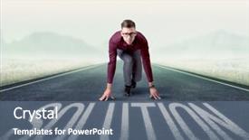  Presentation with problem solution 3d illustration - PPT theme having determined businessman kneeling before solution background and a  colored foreground