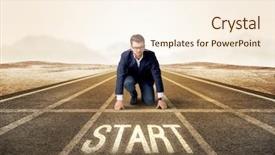  Presentation with kneeling - Presentation design with determined businessman kneeling before start background and a cream colored foreground