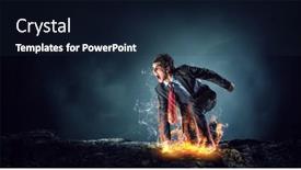  Presentation with fire - Presentation theme consisting of determined-businessman-leaving-fire-trails background and a navy blue colored foreground