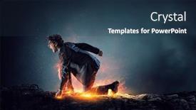  Presentation with fire - Slide deck having determined-businessman-leaving-fire-trails background and a ocean colored foreground
