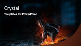  Presentation with fire - Presentation theme consisting of determined-businessman-leaving-fire-trails background and a black colored foreground