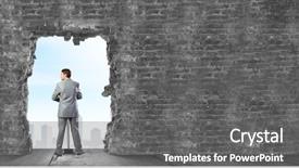  Presentation with goal - Slide deck featuring determined businessman with big hammer background and a  colored foreground