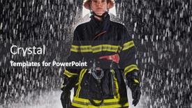  Presentation with unwavering - PPT theme with determined-female-firefighter background and a dark gray colored foreground