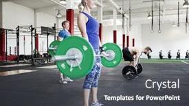  Presentation with green - Audience pleasing theme consisting of determined-fit-woman-lifting-green backdrop and a dark gray colored foreground