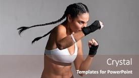  Presentation with boxing fight - Presentation theme having determined-middle-aged-woman-boxer background and a tawny brown colored foreground