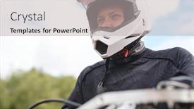  Presentation with motorbike - Slide set featuring determined-motorcyclist-in-white-helmet background and a light gray colored foreground