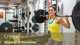  Presentation with barbell - Beautiful PPT layouts featuring determined woman lifting a barbell at the gym backdrop and a tawny brown colored foreground