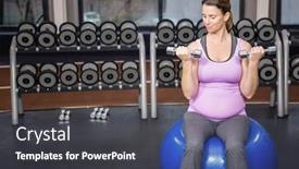  Presentation with gym ball - Cool new slide set with determined woman lifting dumbbells on fitness ball at the gym backdrop and a ocean colored foreground
