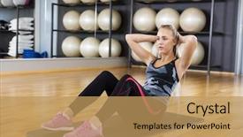  Presentation with exercise mat - Slide deck featuring determined woman performing crunches background and a  colored foreground