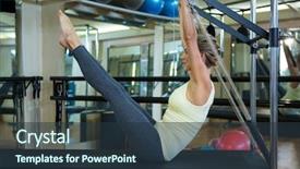  Presentation with exercise - Slide deck enhanced with determined woman performing stretching exercise on reformer in gym background and a tawny brown colored foreground