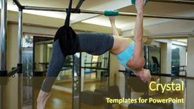  Presentation with pilates - Beautiful slide deck featuring determined woman performing stretching exercise on pilates cadillac in gym backdrop and a tawny brown colored foreground