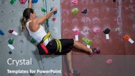  Presentation with rock climbing - Beautiful presentation design featuring determined woman practicing rock climbing in fitness studio backdrop and a gray colored foreground