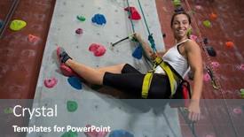  Presentation with rock climbing - Amazing presentation theme having determined woman practicing rock climbing in fitness studio backdrop and a gray colored foreground