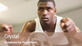  Presentation with exercise bike - Cool new slide set with determined young man working backdrop and a coral colored foreground