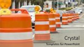  Presentation with road detour - Presentation theme having detour traffic around construction background and a mint green colored foreground