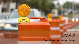  Presentation with zone - Audience pleasing PPT theme consisting of detour traffic around construction backdrop and a red colored foreground
