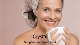  Presentation with hair spa - Cool new slides with detox - portrait of mature smiling woman backdrop and a coral colored foreground