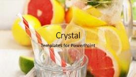  Presentation with infused detox water - PPT layouts with detox citrus infused flavored water refreshing summer homemade cocktail with lemon lime orange grapefruit and mint background and a yellow colored foreground