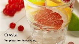  Presentation with infused detox water - Beautiful theme featuring detox citrus infused flavored water refreshing summer homemade cocktail with lemon lime orange grapefruit berry and rosemary backdrop and a coral colored foreground
