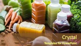  Presentation with fruit vegetable juice - Theme with detox concept - plastic bottle background and a tawny brown colored foreground