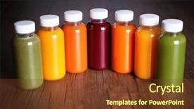  Presentation with detox - Colorful presentation enhanced with detox drink in bottles on wooden background backdrop and a tawny brown colored foreground