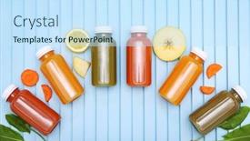  Presentation with detox - Audience pleasing PPT layouts consisting of detox drinks on wooden background backdrop and a sky blue colored foreground