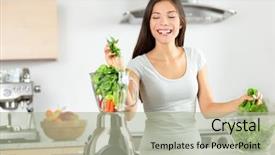  Presentation with detoxification - PPT theme with detoxification - green smoothie woman making vegetable background and a mint green colored foreground