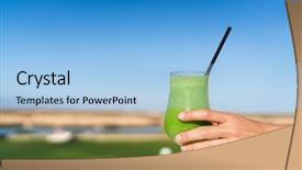  Presentation with detoxification - Cool new presentation theme with detoxification - woman holding green smoothie glass backdrop and a light blue colored foreground