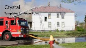  Presentation with fire fighting - Cool new slide set with detroit - firefighters fighting a house fire backdrop and a light blue colored foreground