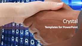  Presentation with peace treaty handshake map - Presentation design with detroit - handshake against flights posting background and a tawny brown colored foreground